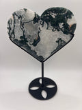 Moss agate heart w/ stand